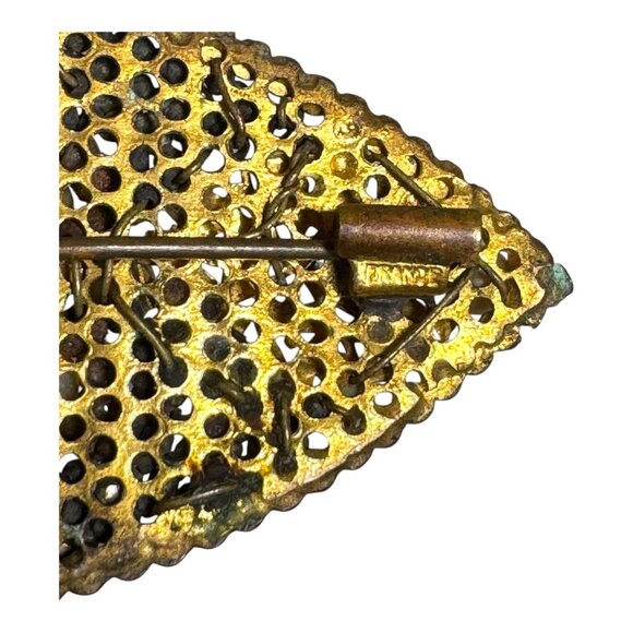 Antique France Gold Filigree & Beaded Brooch Faux Pearls Handmade Unique Design - Picture 9 of 9